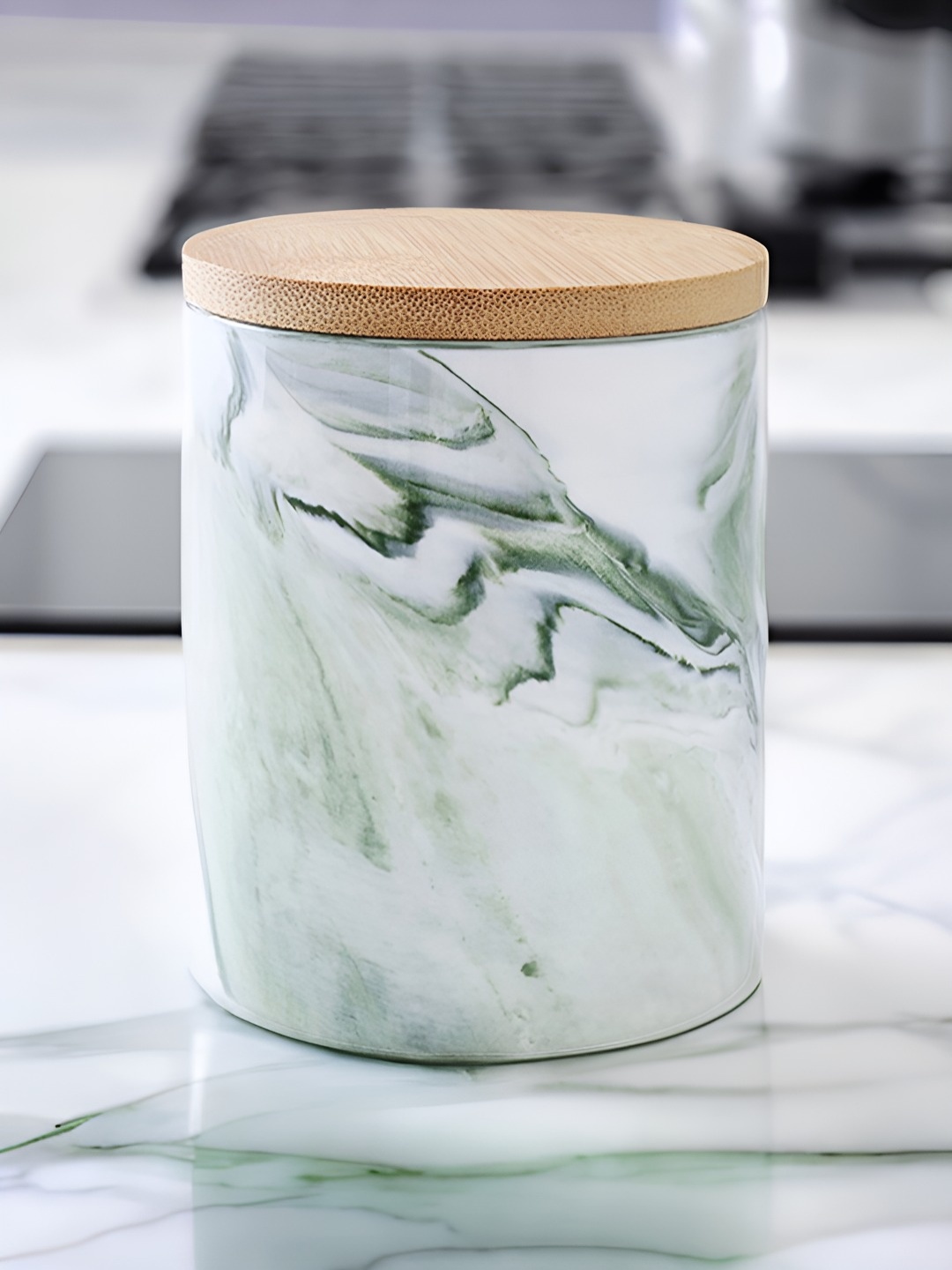 

USHA SHRIRAM Green Ceramic Jar with Bamboo Lid - 400ml