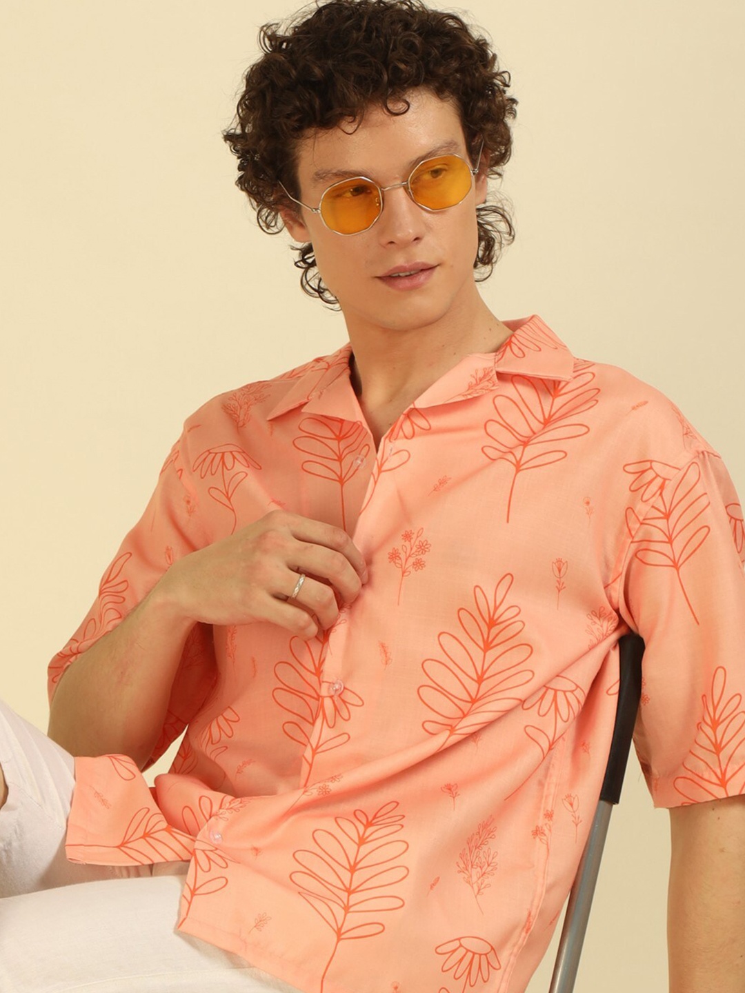 

recast Comfort Floral Printed Oversized Casual Shirt, Orange