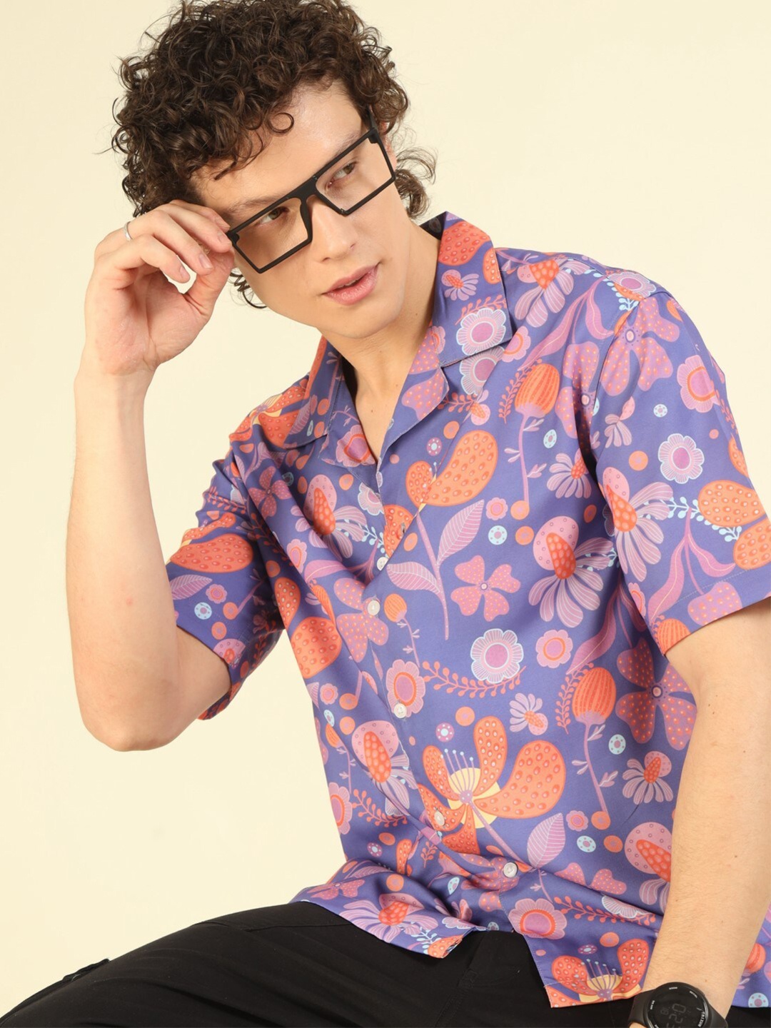 

recast Floral Printed Comfort Oversized Fit Shirt, Purple
