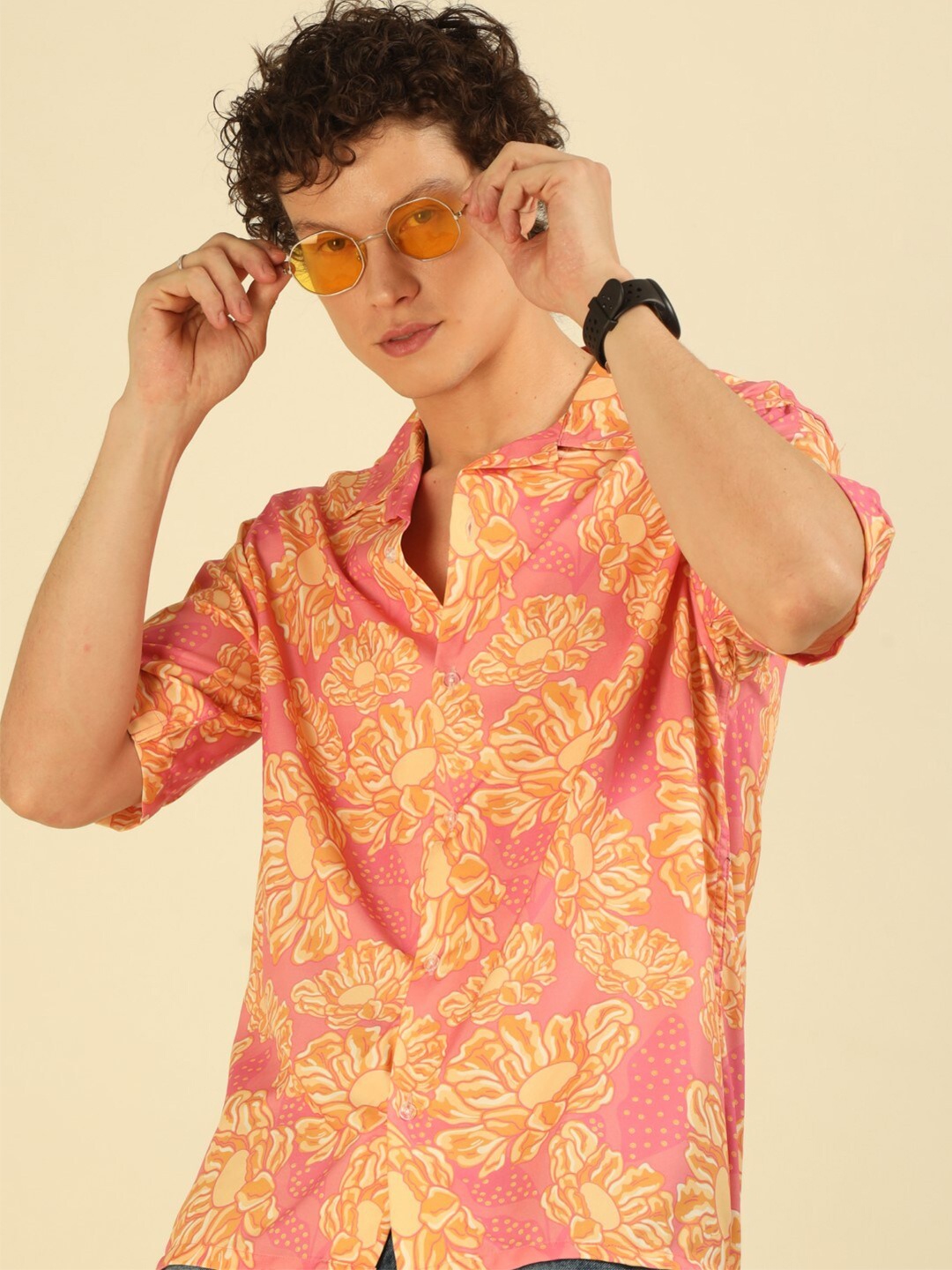 

recast Floral Printed Comfort Opaque Oversized Shirt, Pink