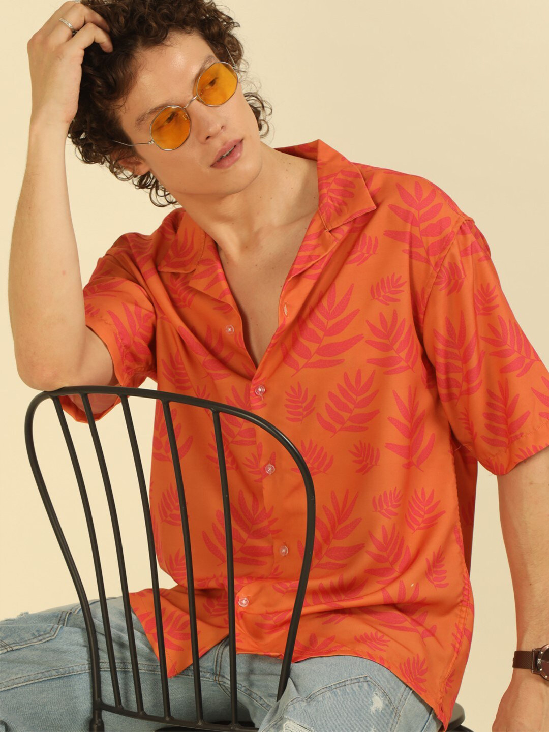

recast Floral Printed Comfort Opaque Oversized Shirt, Rust