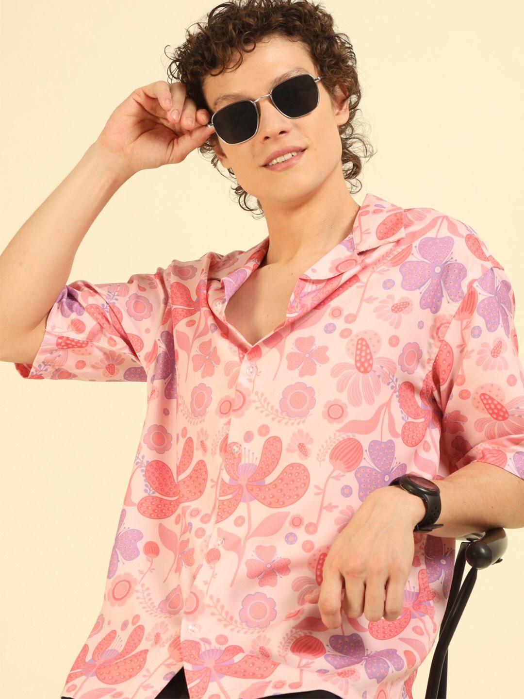 

recast Floral Printed Comfort Oversized Fit Shirt, Pink