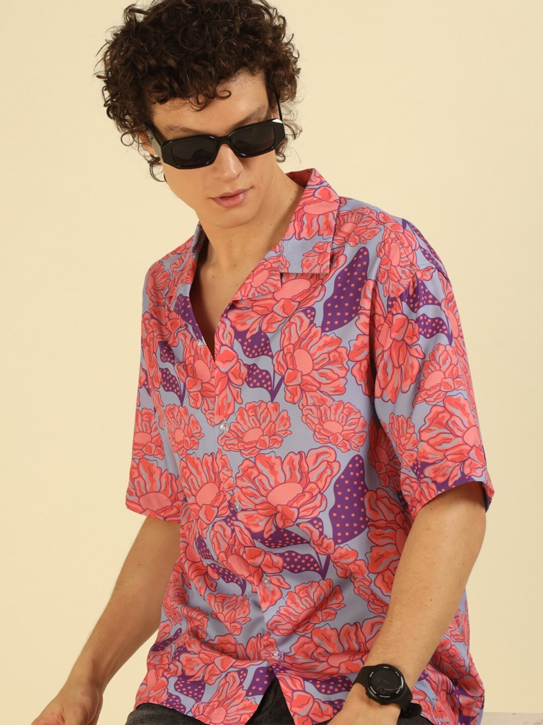 

recast Comfort Floral Opaque Printed Casual Oversized Shirt, Pink