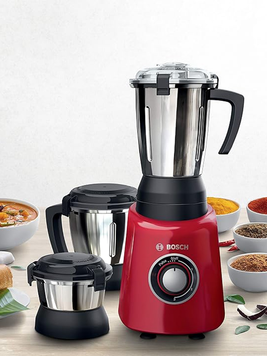 

BOSCH Black & Red 4 Pieces TrueMixx Radiance Mixer Grinder 600 Watt