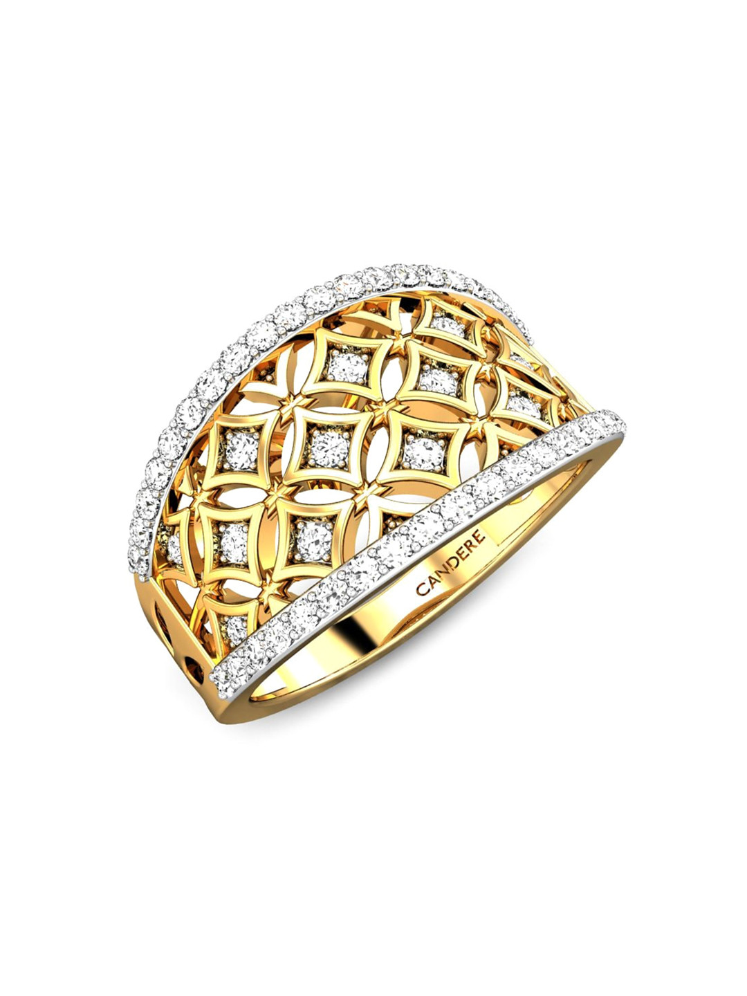 

CANDERE A KALYAN JEWELLERS COMPANY 18KT (750) Gold Cubic Zirconia Studded Ring-3.98 gm