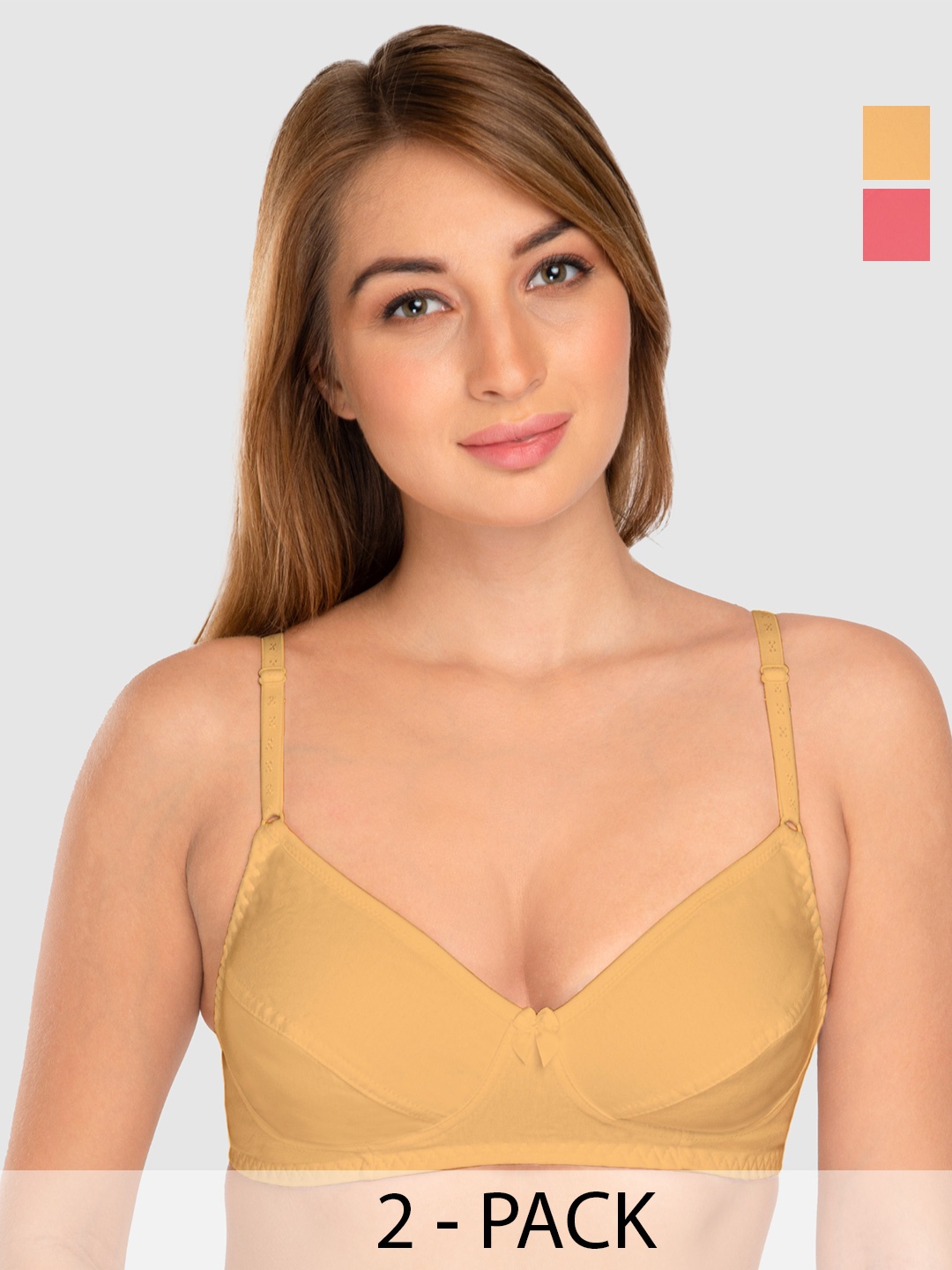 

Daisy Dee Pack of 2 Full Coverage Non Padded Cotton T-shirt Bra-All Day Comfort, Beige