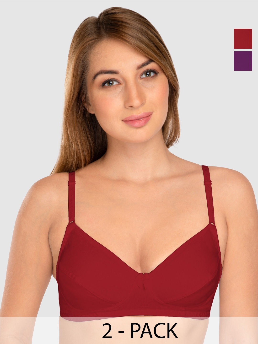 

Daisy Dee Pack of 2 Full Coverage Non Padded Cotton T-shirt Bra-All Day Comfort, Maroon