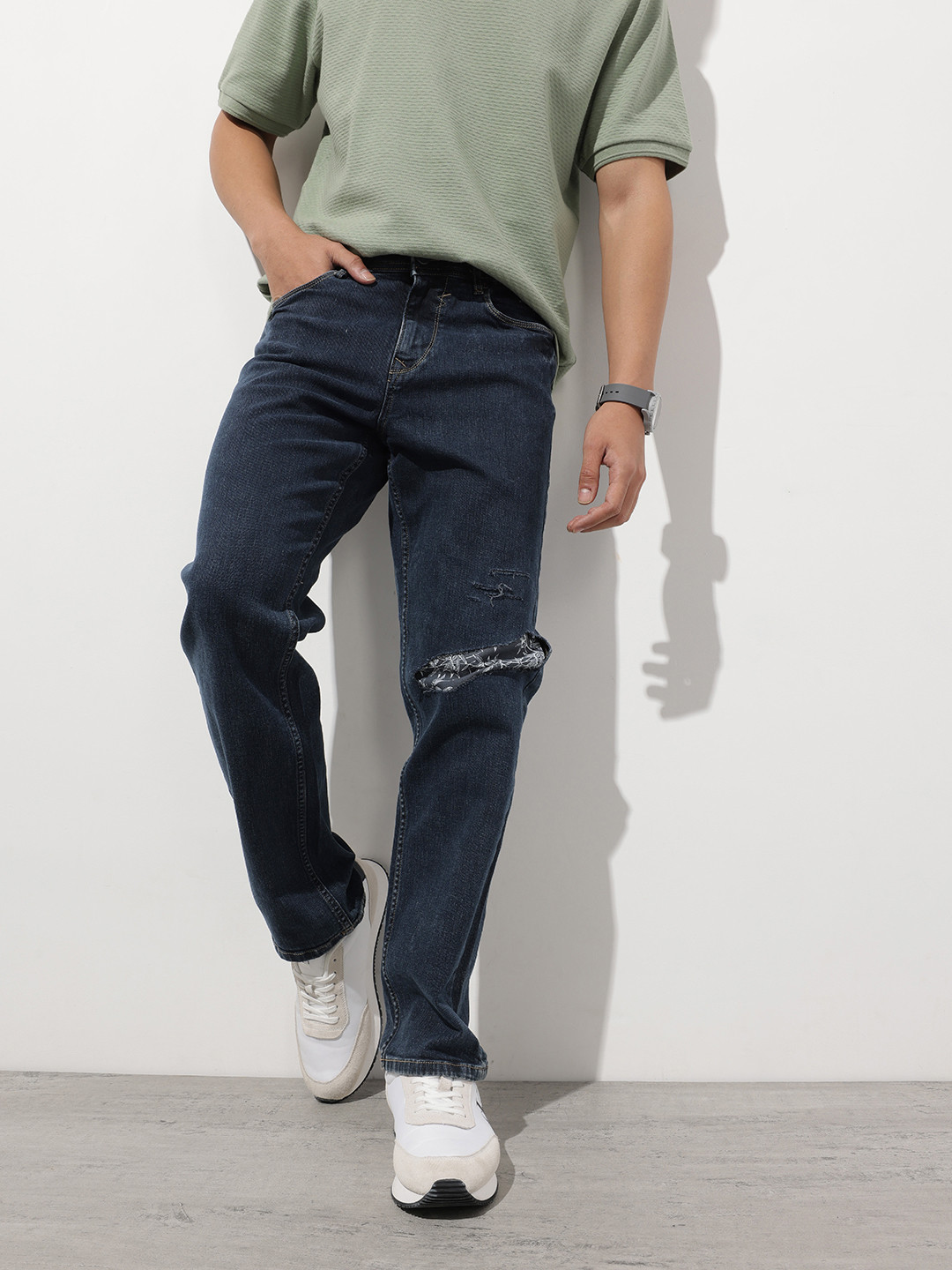 

The Roadster Life Co. Men The Patchwork Party Slim Tapered Fit Jeans, Blue