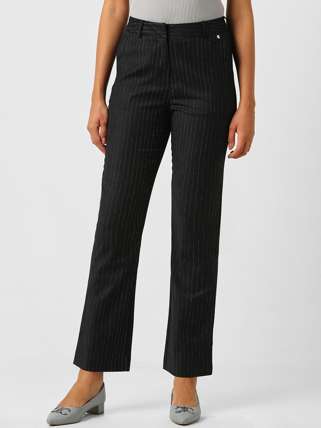 

Van Heusen Woman Striped Mid-Rise Formal Trousers, Black