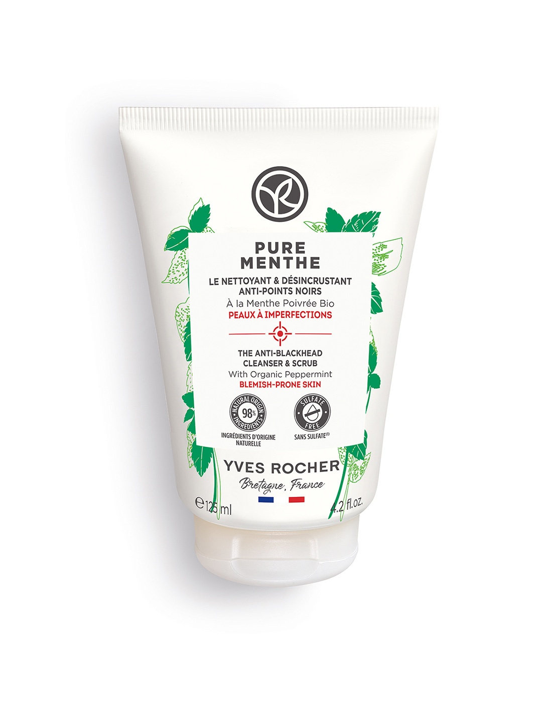 

YVES ROCHER Pure Menthe The Anti-Blackhead Cleanser & Scrub with Organic Peppermint 125ml, White