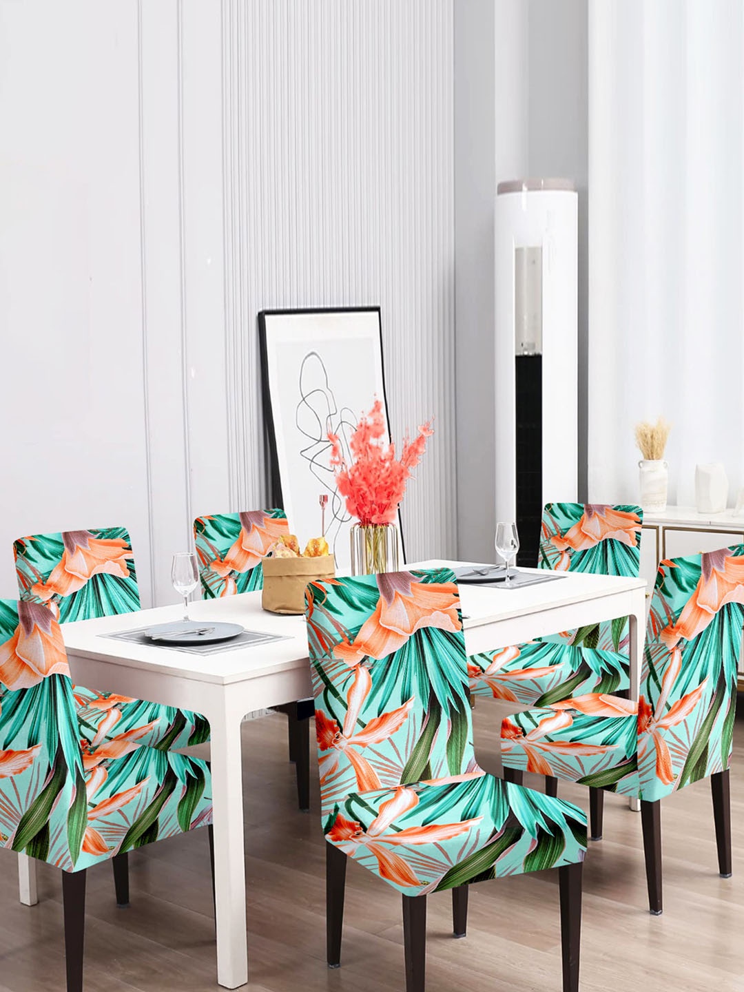 

Aura Green & Orange 6 Pieces Printed Stretchable Chair Covers