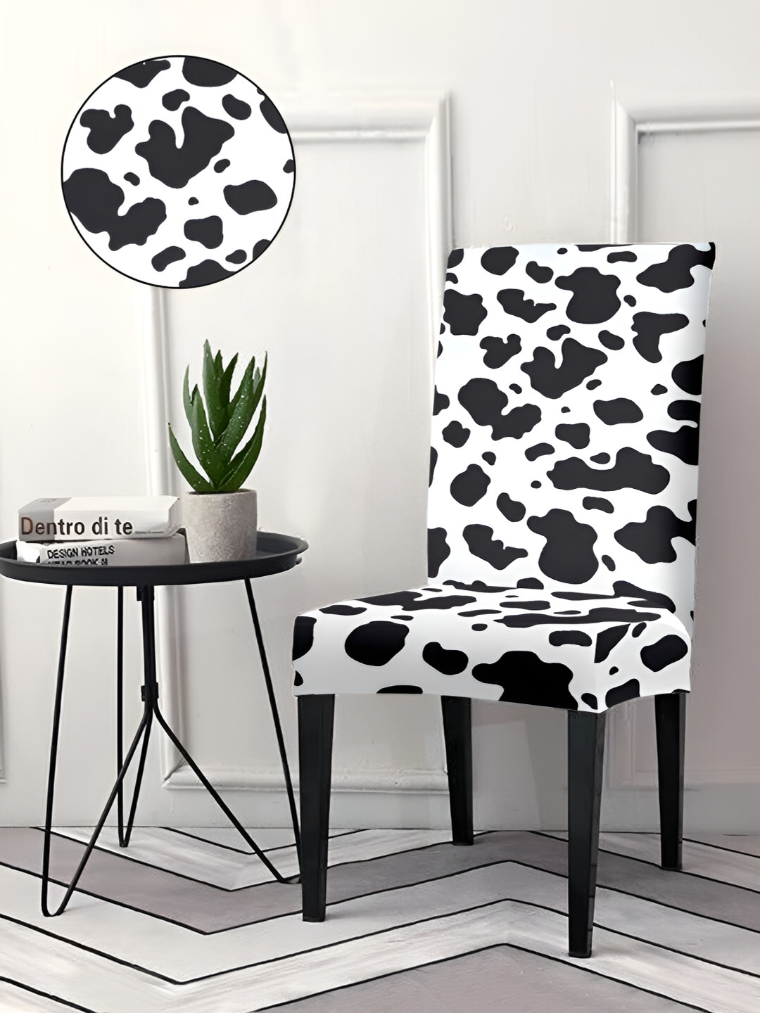 

Aura White & Black 6 Pieces Printed Stretchable Chair Covers