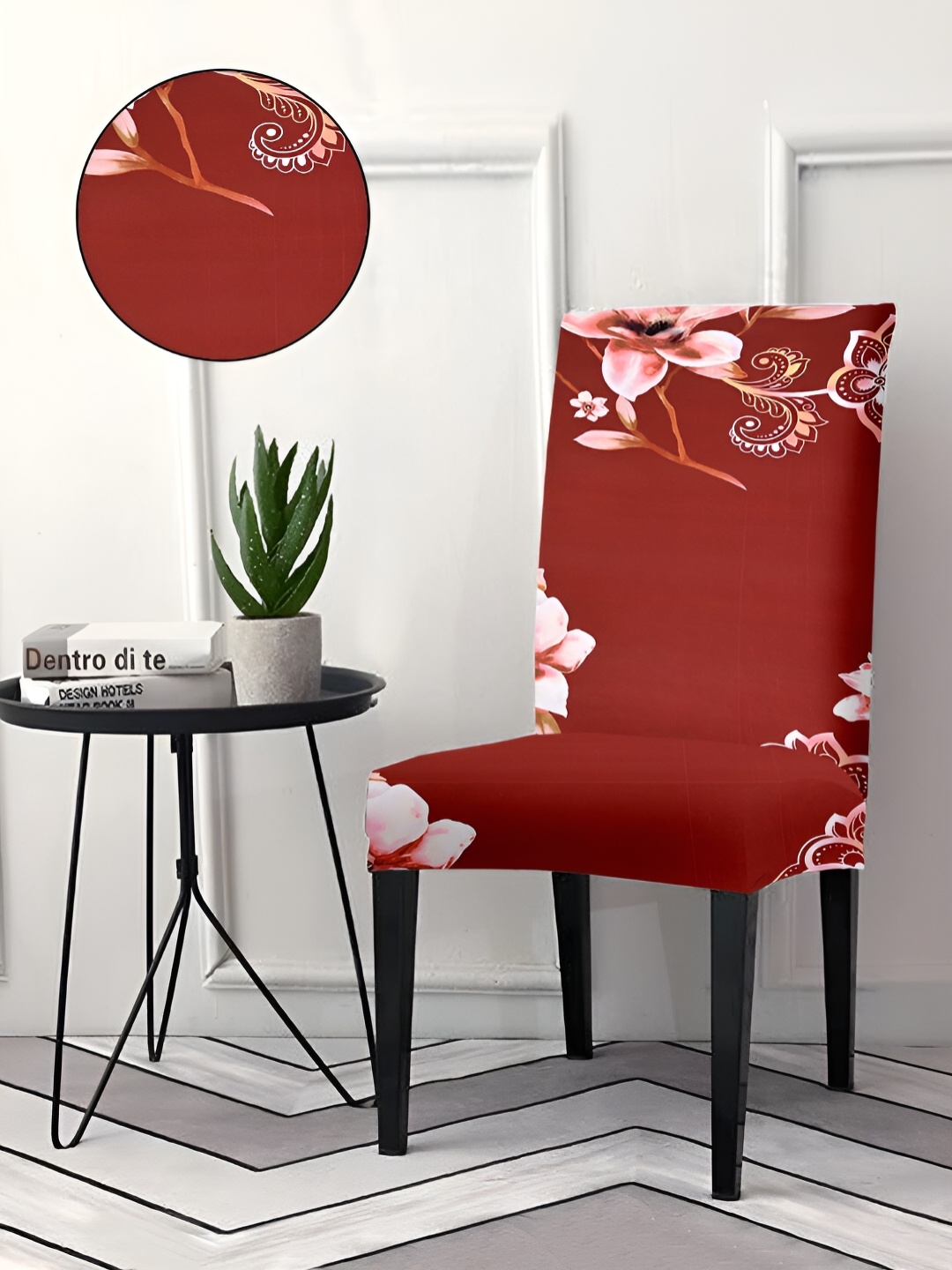 

Aura Maroon Printed Chair Cover