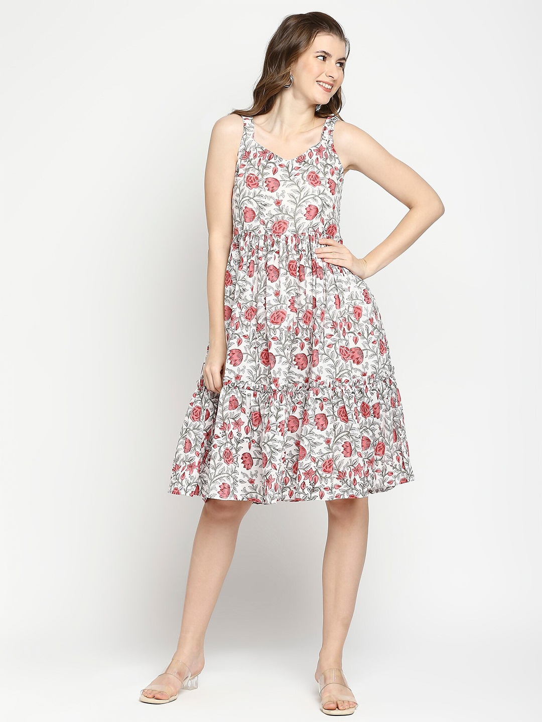 

Autumn Hues Floral Printed Fit & Flare Dress, Pink