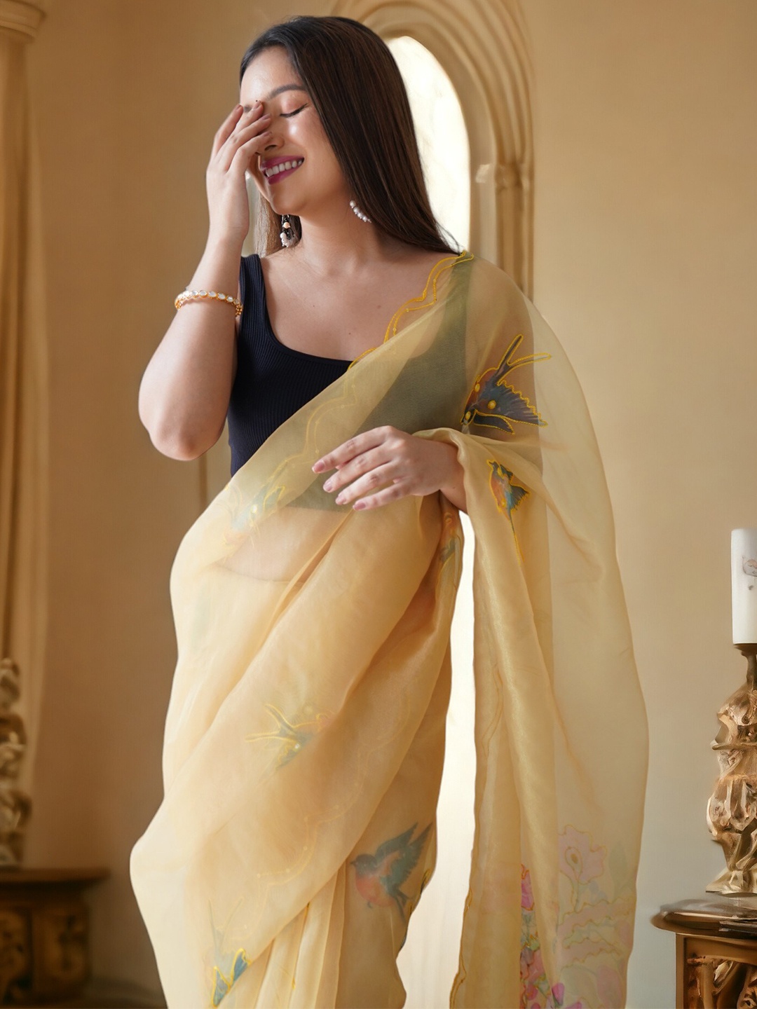 

Vastrasky Global Ethnic Motifs Sequinned Organza Saree, Yellow