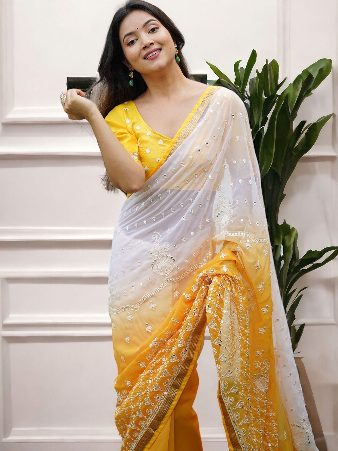 

Vastrasky Global Ethnic Motifs Sequinned Organza Saree, Yellow