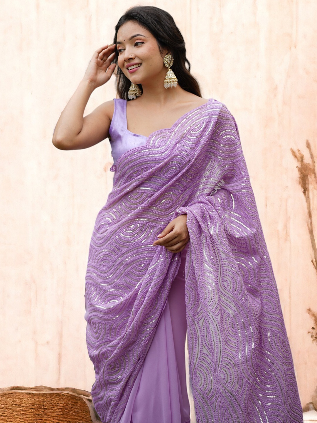 

Vastrasky Global Ethnic Motifs Sequinned Organza Saree, Purple