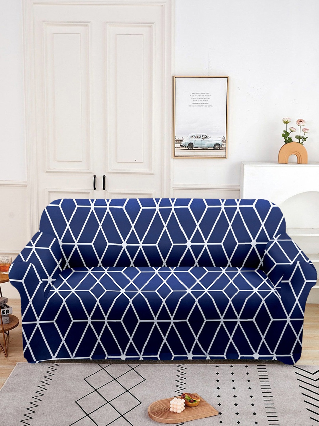 

Aura Blue Printed 2 Seater Sofa Cover With Arms