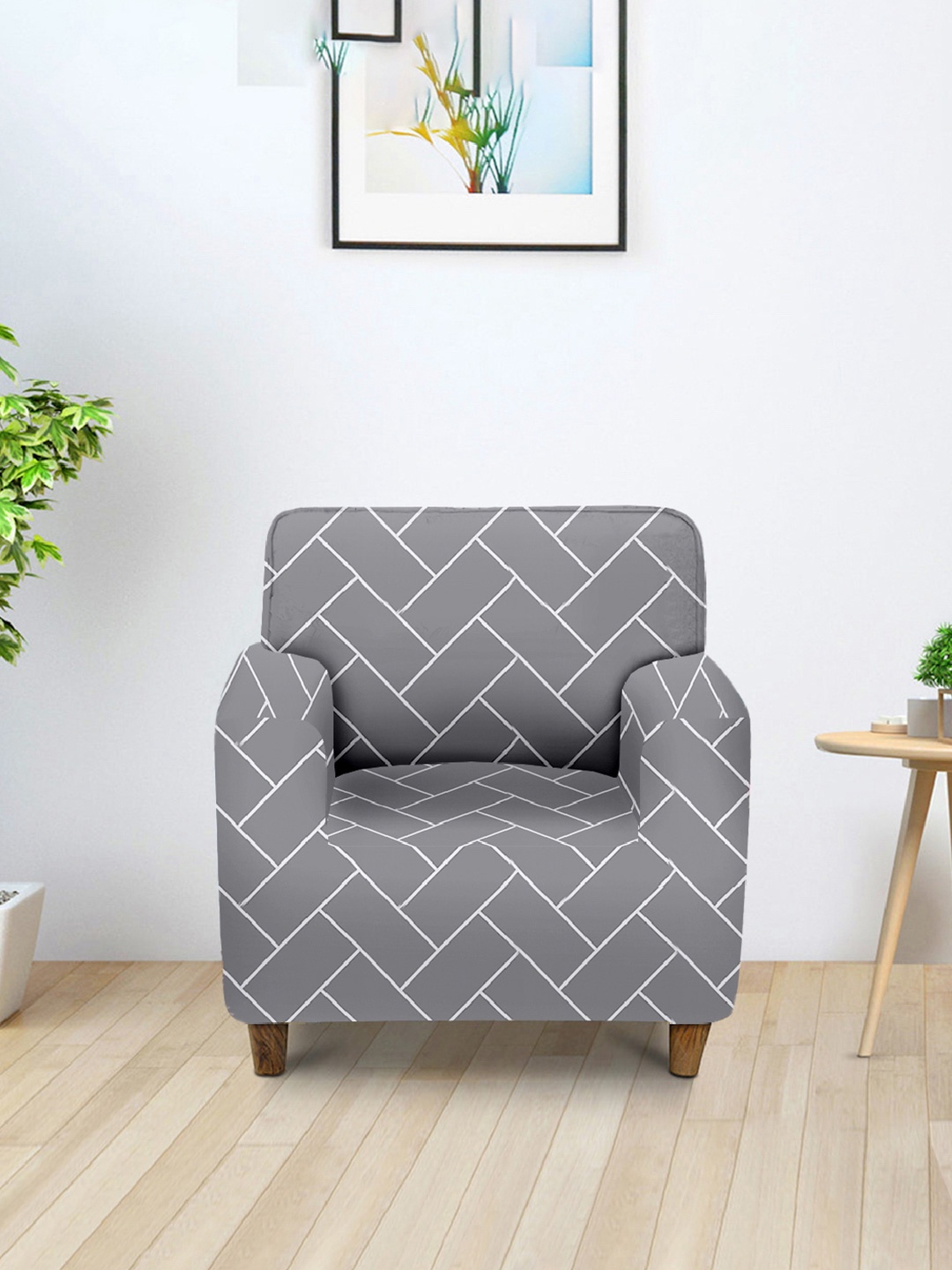 

Aura Grey Printed Sofa Cover With Arms