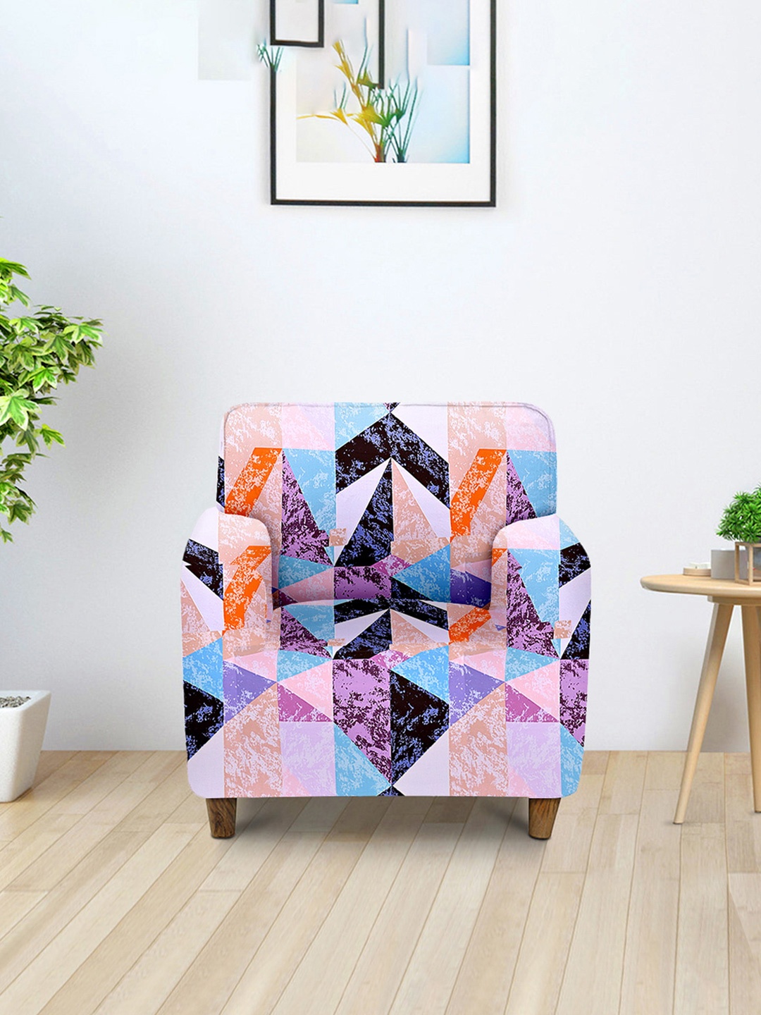 

Aura Pink & Blue Printed Single Seater Sofa Cover With Arms