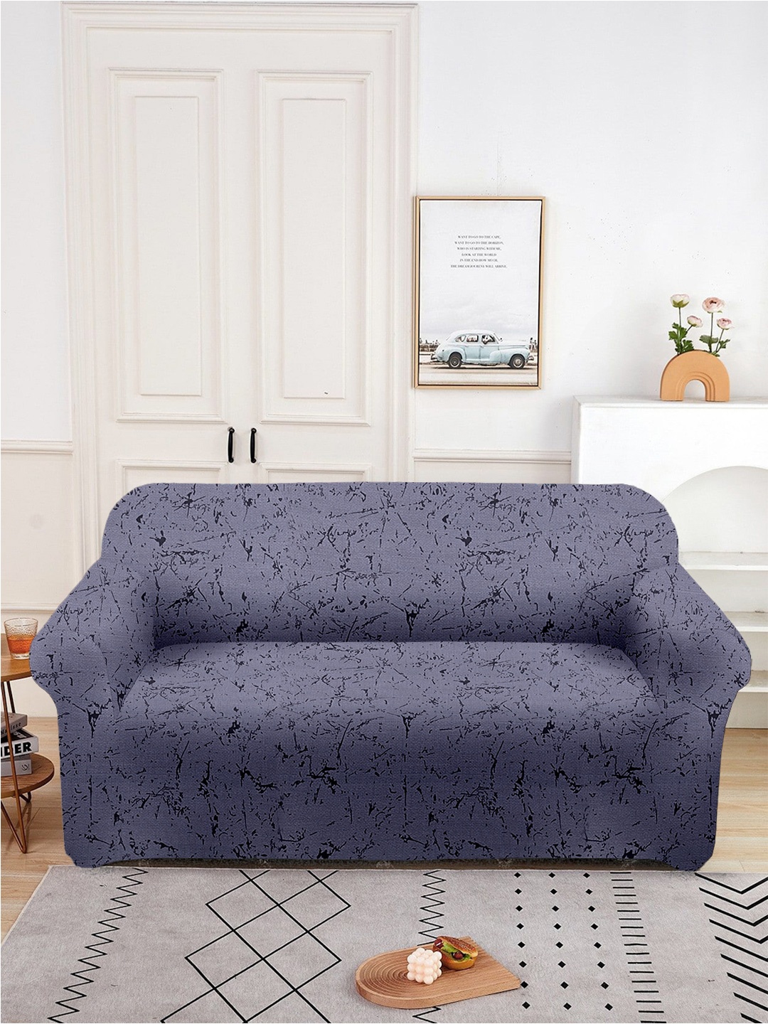 

Aura Purple Solid Double Seater Sofa Cover With Arms
