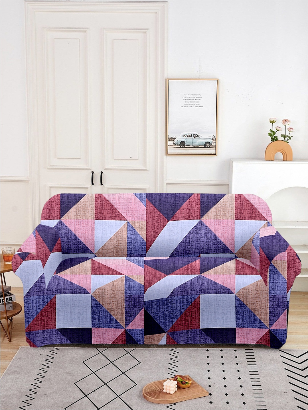 

Aura Purple & White Printed 2 Seater Sofa Cover With Arms