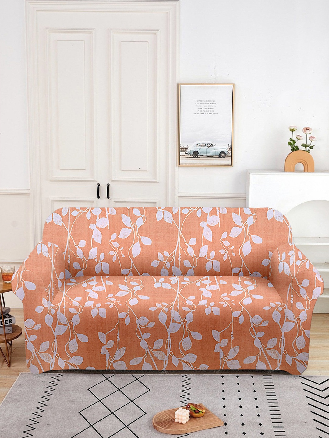 

Aura Orange & Purple Printed 2 Seater Sofa Cover With Arms