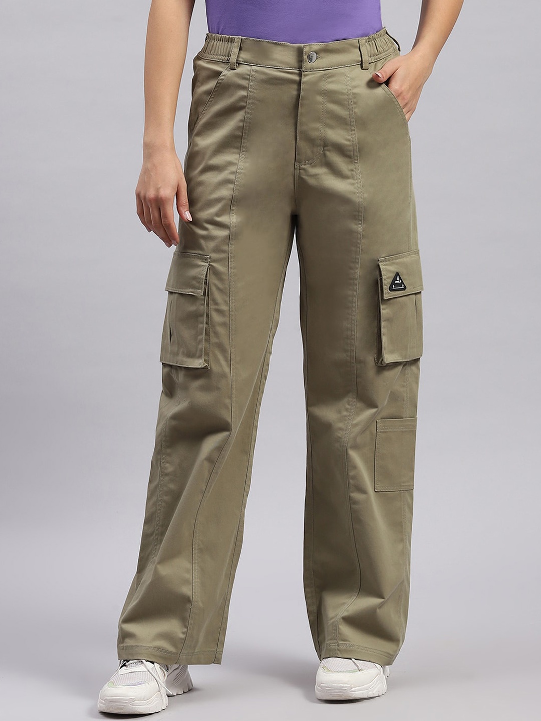 

rock.it Women Regular Fit Low-Rise Cotton Cargos Trousers, Olive