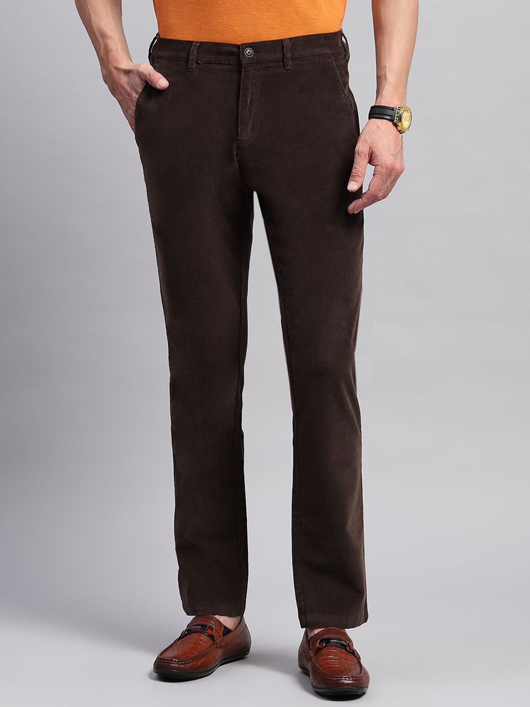 

Monte Carlo Men Mid-Rise Regular Fit Cotton Trousers, Brown