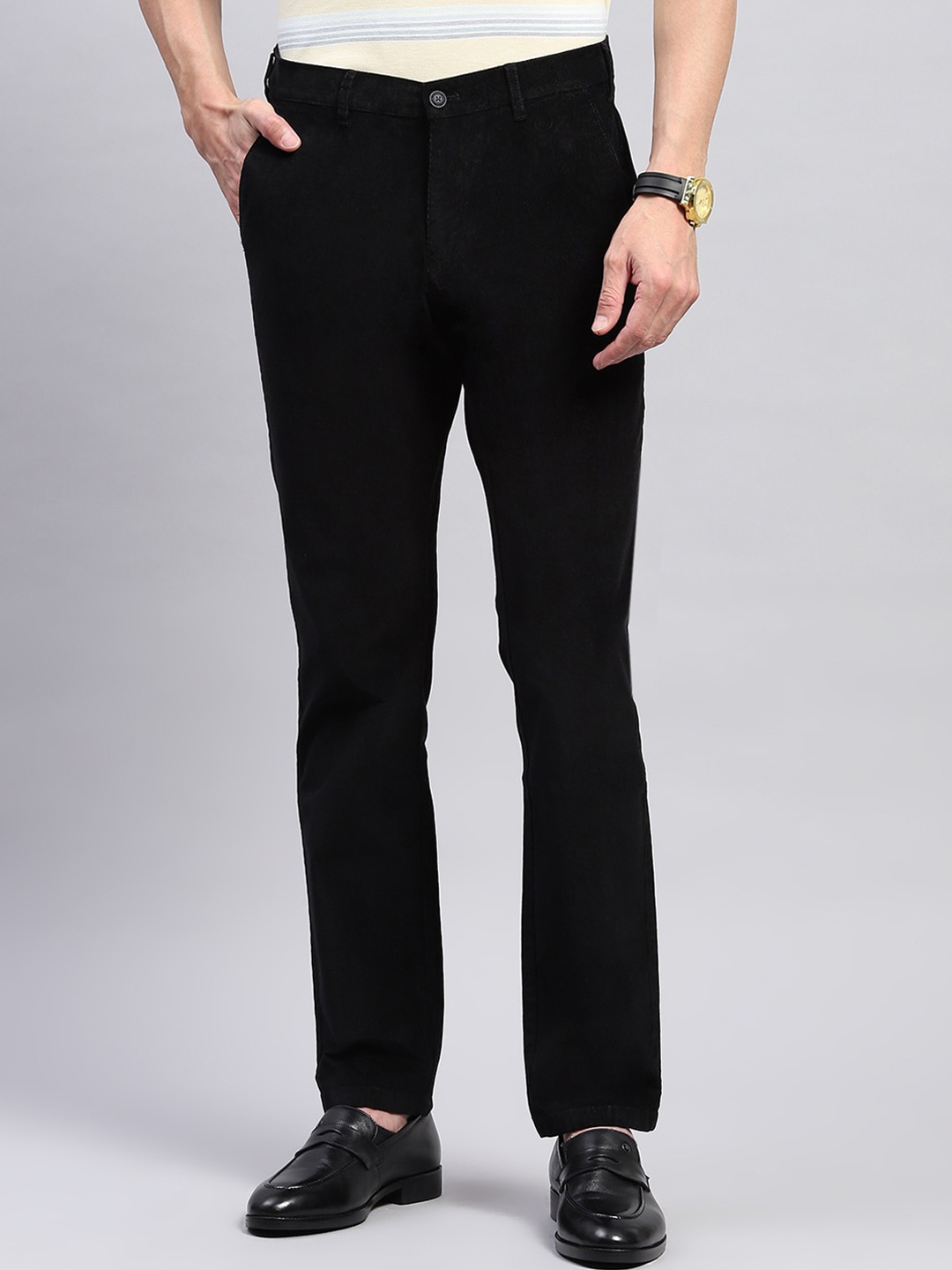 

Monte Carlo Men Cotton Regular Trousers, Black