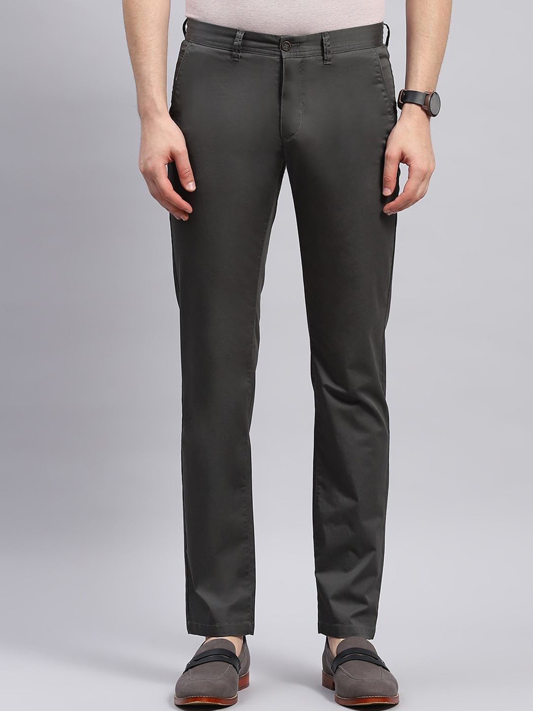 

Monte Carlo Men Mid-Rise Regular Fit Cotton Trousers, Olive