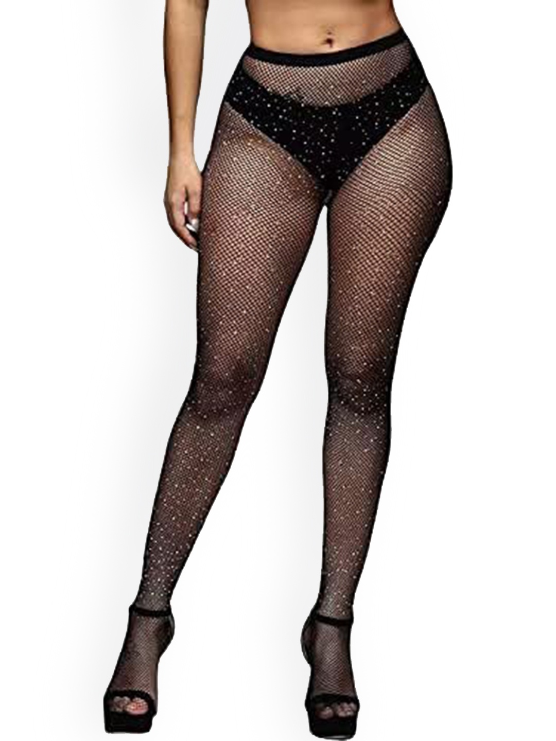 

Xivir Women Rhinestone-Studded Self-Design Sheer Stretchable Pantyhose Stockings, Black