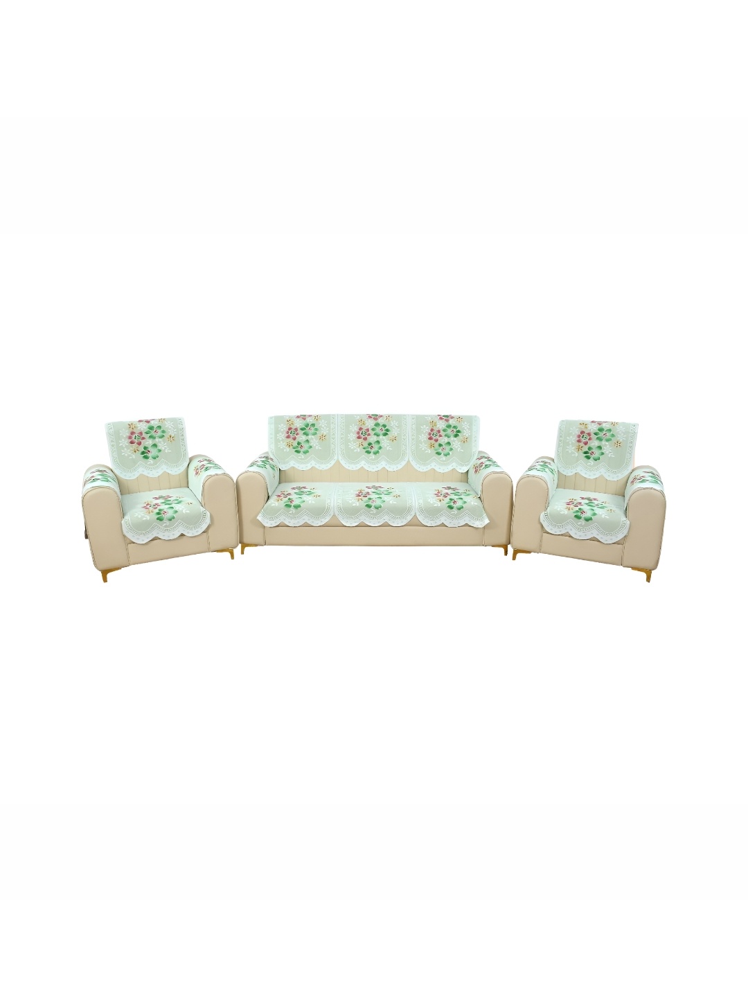 

BIGGER FISH Green 6 Pieces Floral Cotton 5 Seater Sofa Covers With Arms
