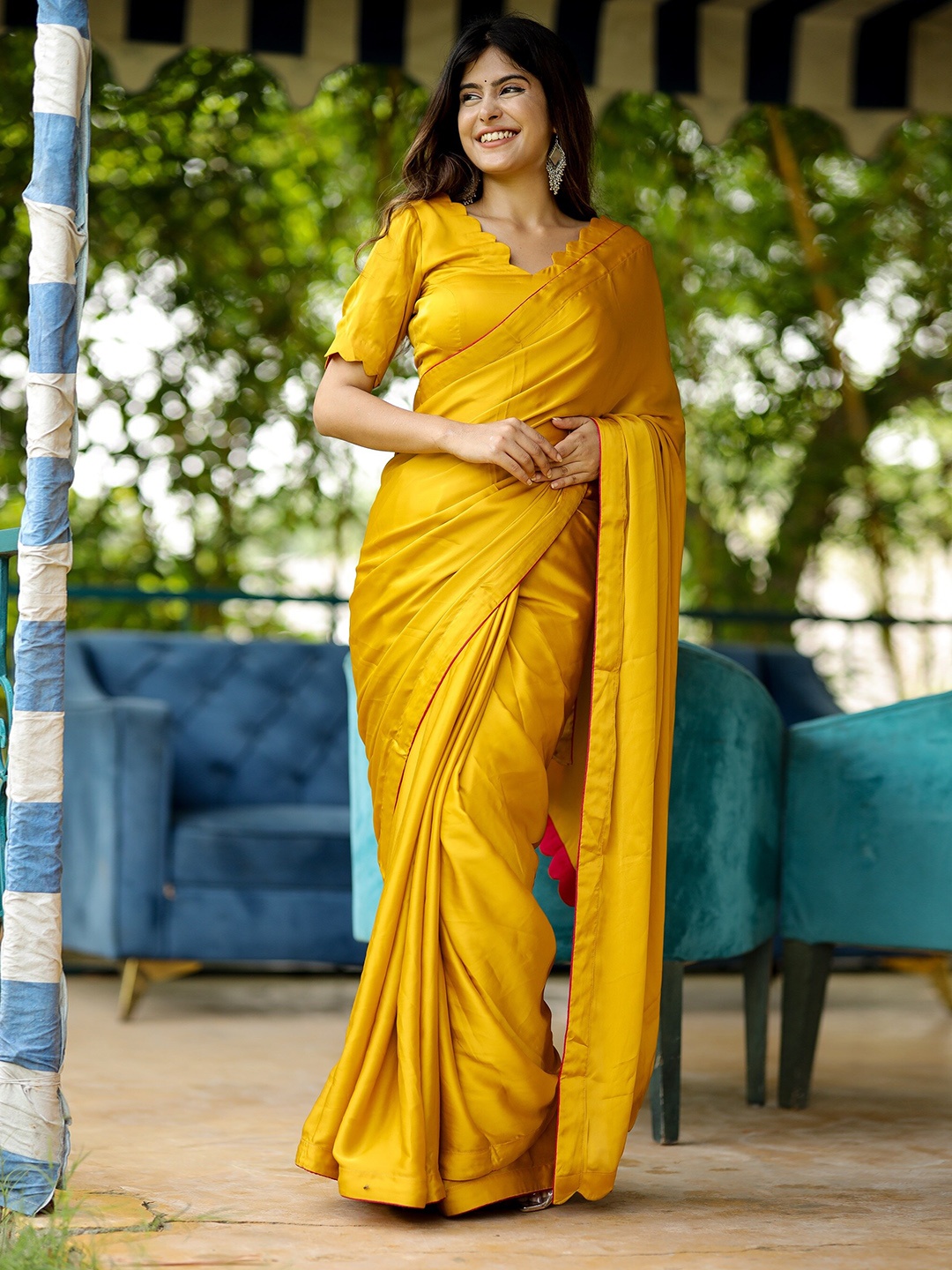 

DiraByDimple Satin Saree, Mustard