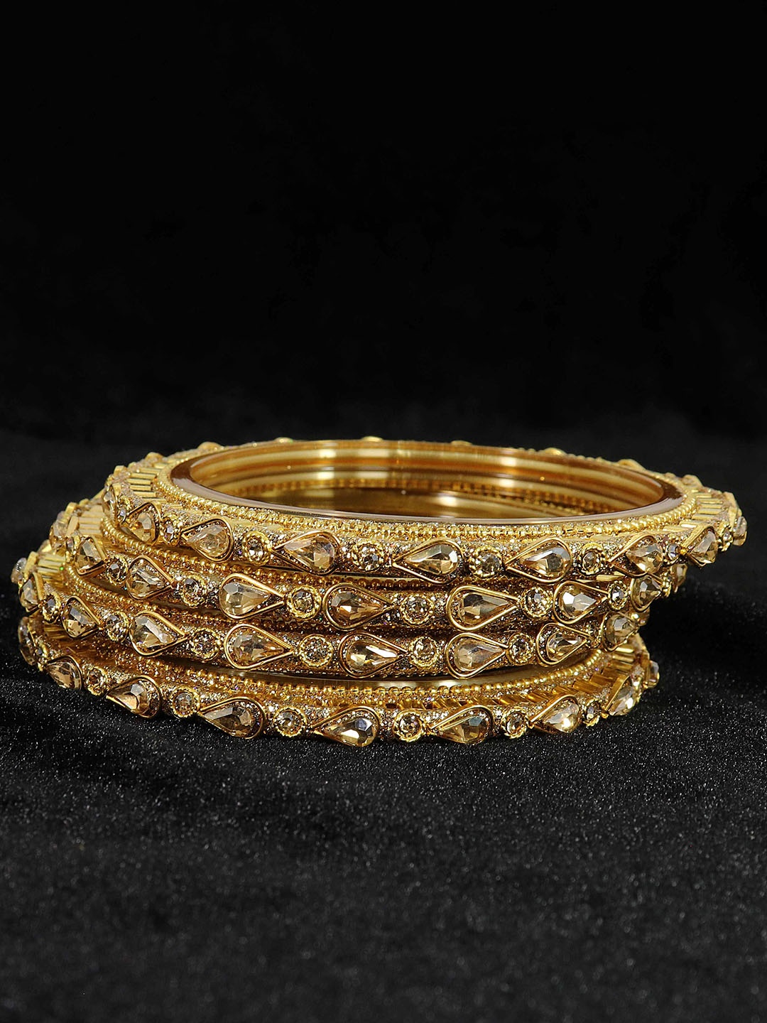 

NMII Set of 4 Gold-Plated Zircon Gemstone & Beads Bangles