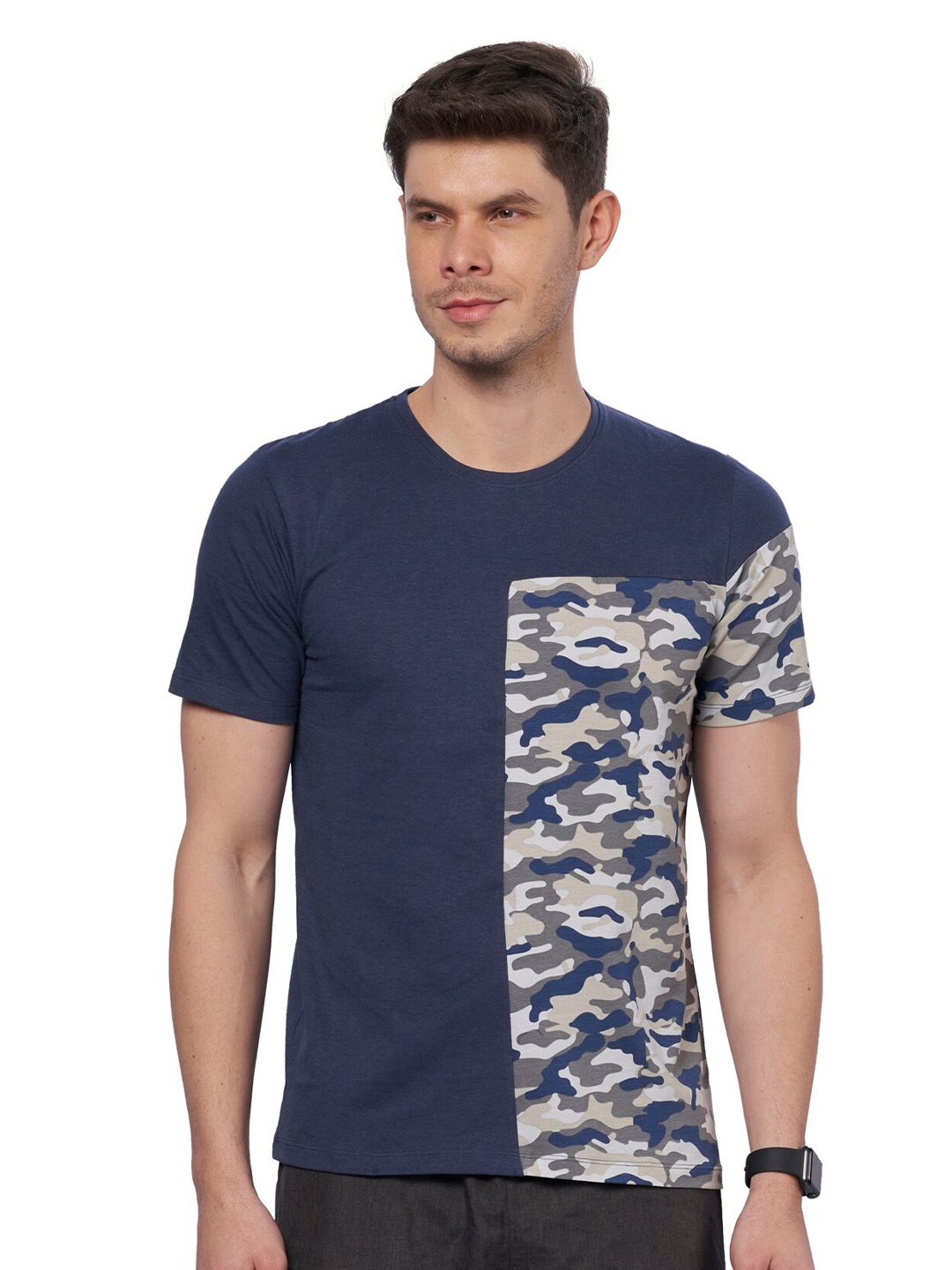 

DOMIN8 Camouflage Printed Outdoor T-Shirt, Navy blue