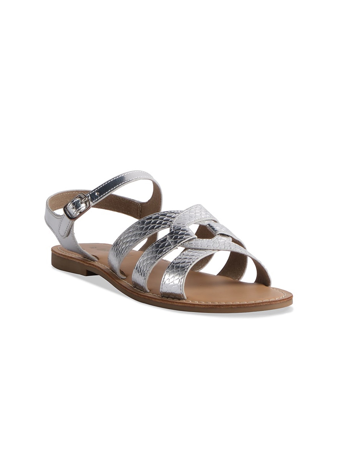 

ERIDANI Textured Open Toe Flats, Silver