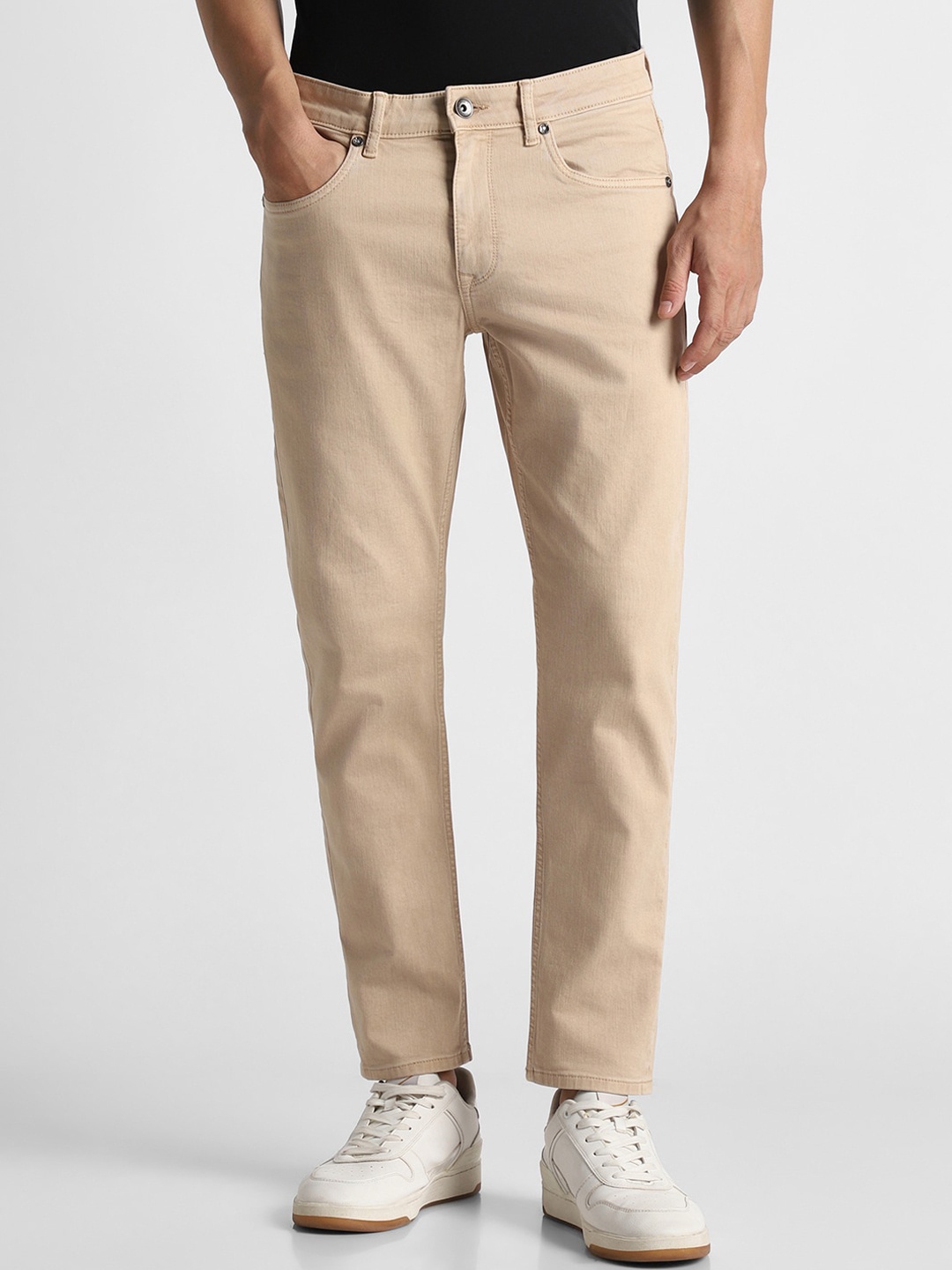 

Louis Philippe Jeans Men Slim Fit Clean Look Pure Cotton Jeans, Beige