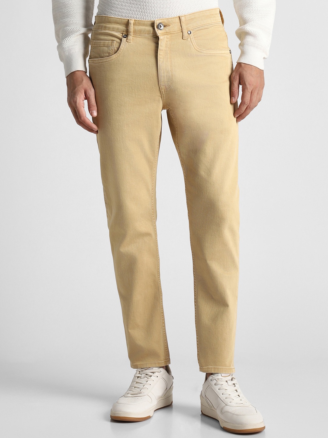 

Louis Philippe Jeans Men Slim Fit Clean Look Pure Cotton Jeans, Beige