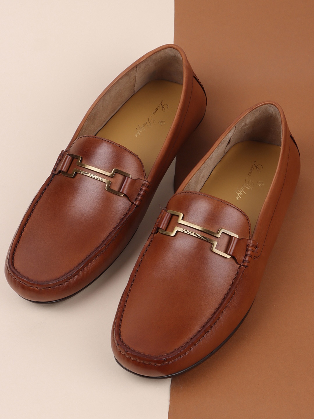 

Louis Philippe Men Textured Leather Penny Loafers, Brown