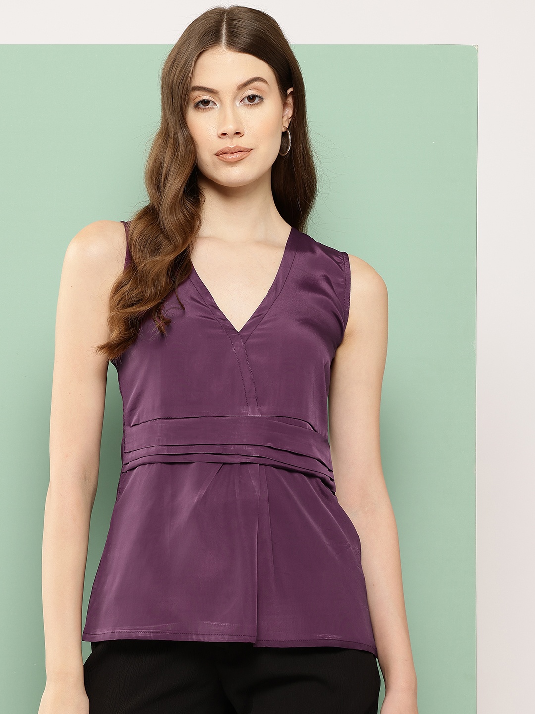 

BROOWL Crepe Longline Top, Purple