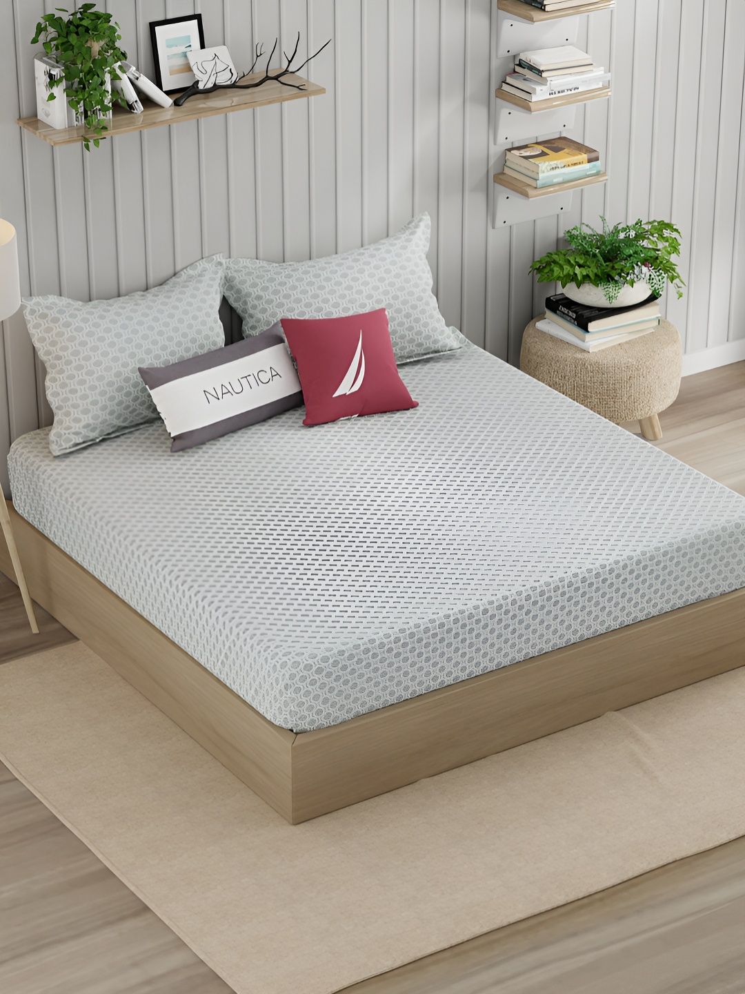 

Nautica Grey Geometric 250 TC King Bedsheet with 2 Pillow Covers