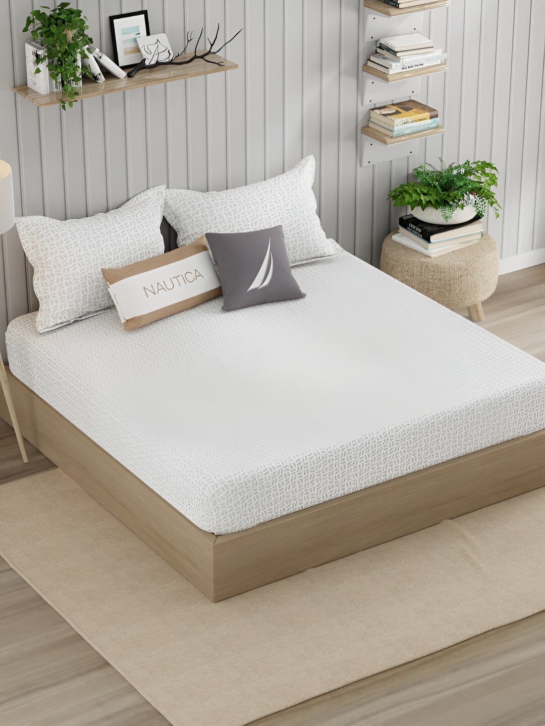 

Nautica Grey & White Ethnic Motifs 250 TC King Bedsheet with 2 Pillow Covers