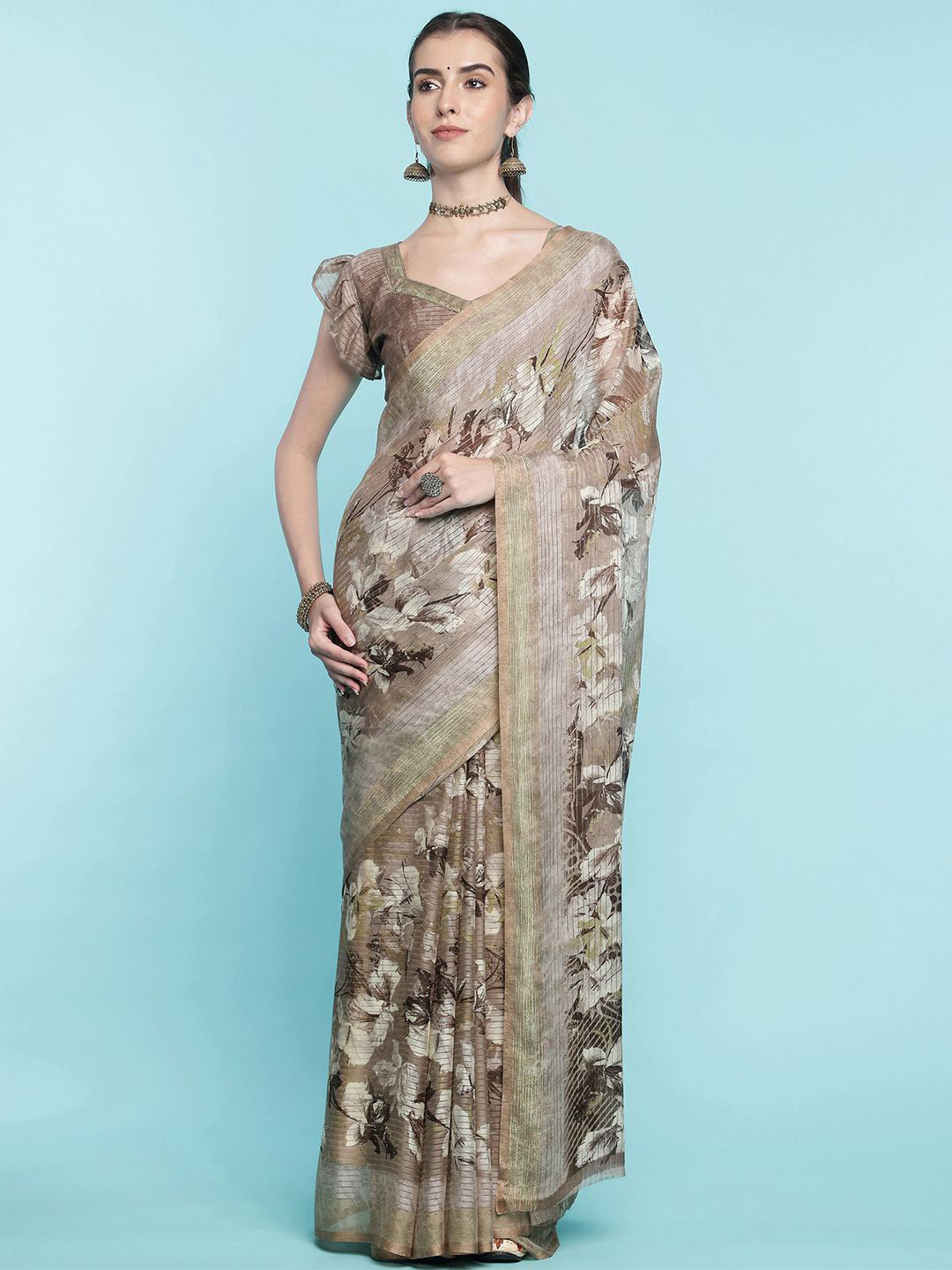 

Ishin Floral Printed Saree, Brown