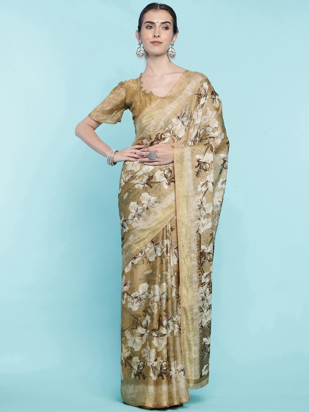 

Ishin Floral Poly Georgette Saree, Yellow