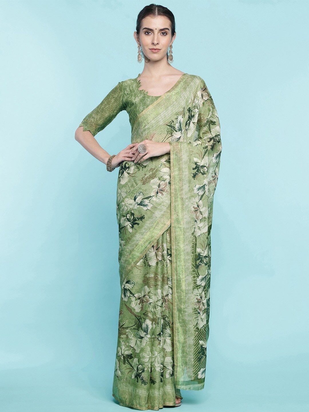 

Ishin Floral Poly Georgette Saree, Green