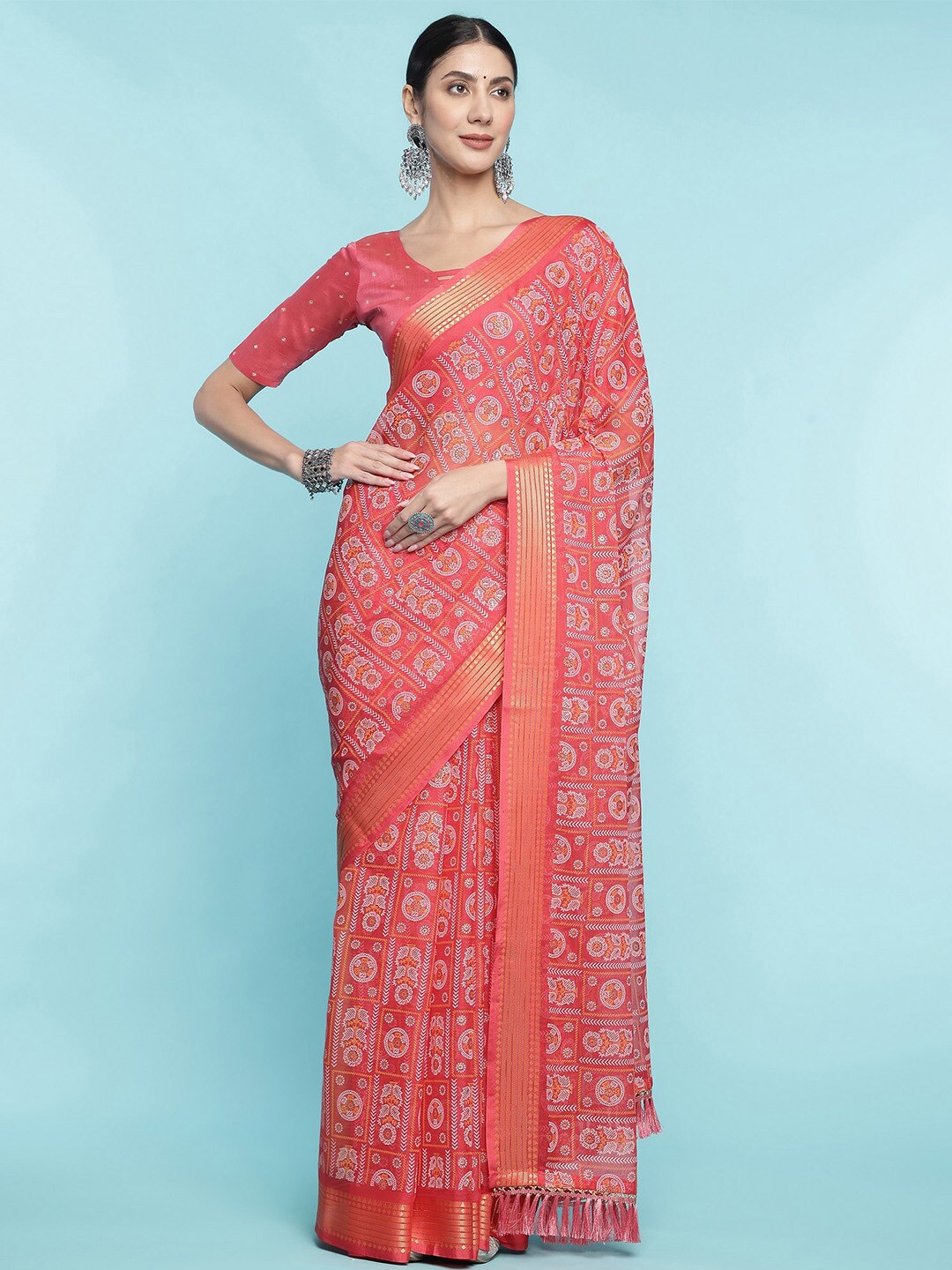 

Ishin Ethnic Motifs Poly Chiffon Saree, Peach