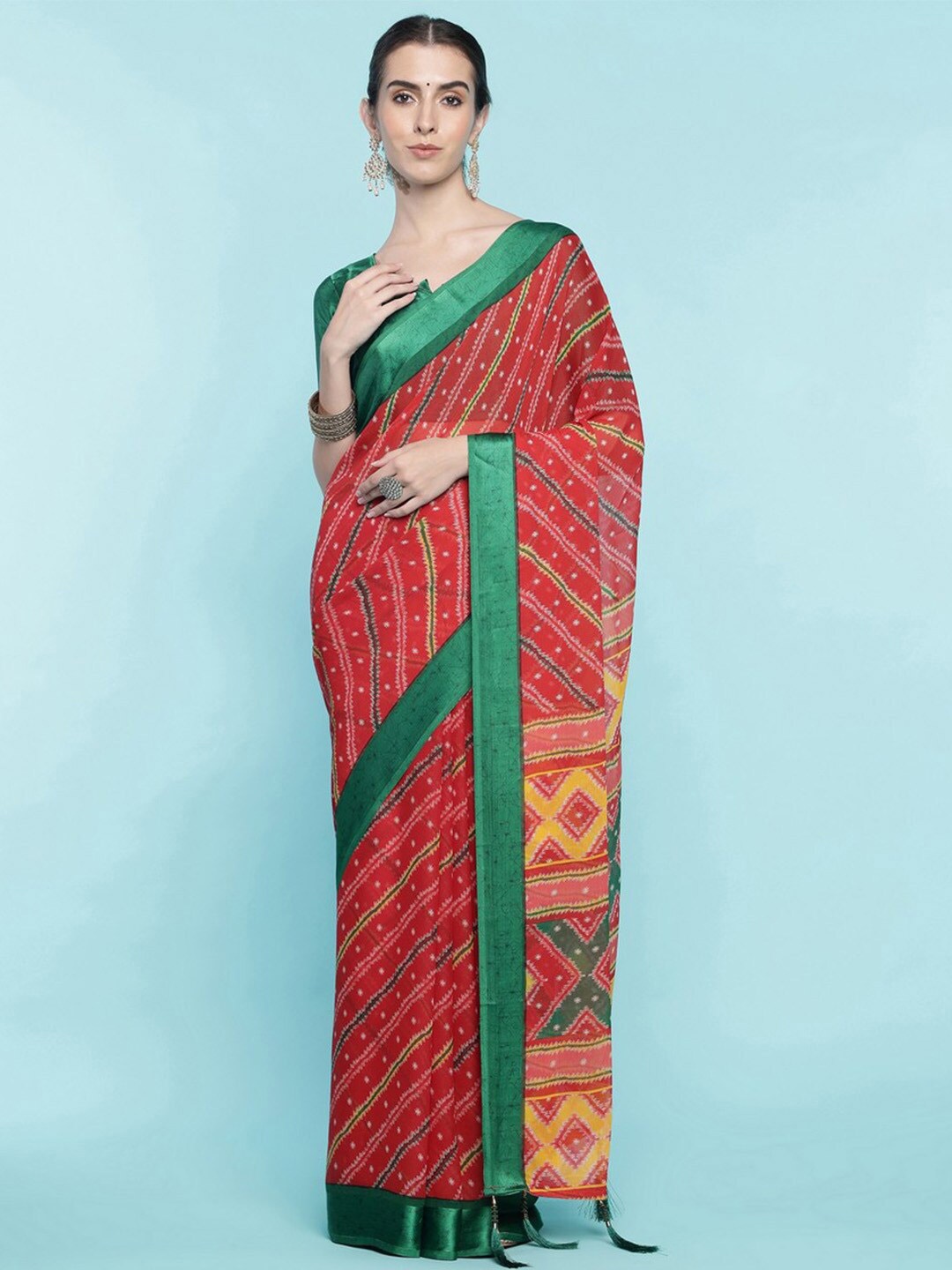

Ishin Poly Chiffon Saree, Red