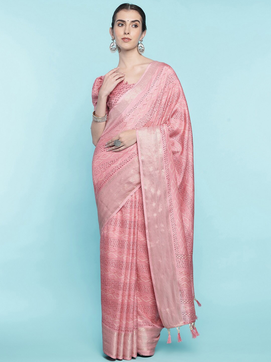 

Ishin Zari Silk Blend Saree, Pink