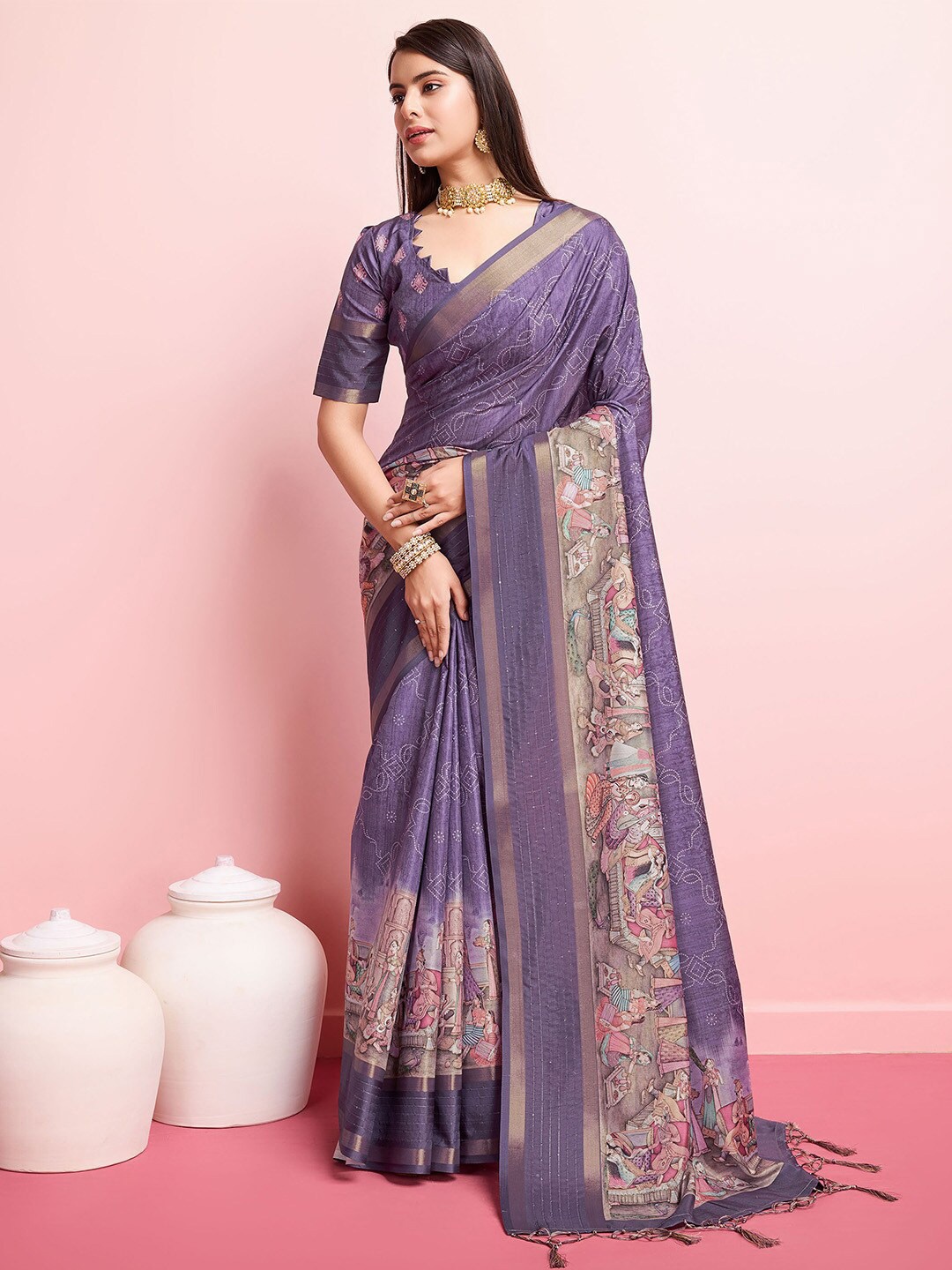 

Ishin Ethnic Motifs Zari Silk Blend Saree, Purple